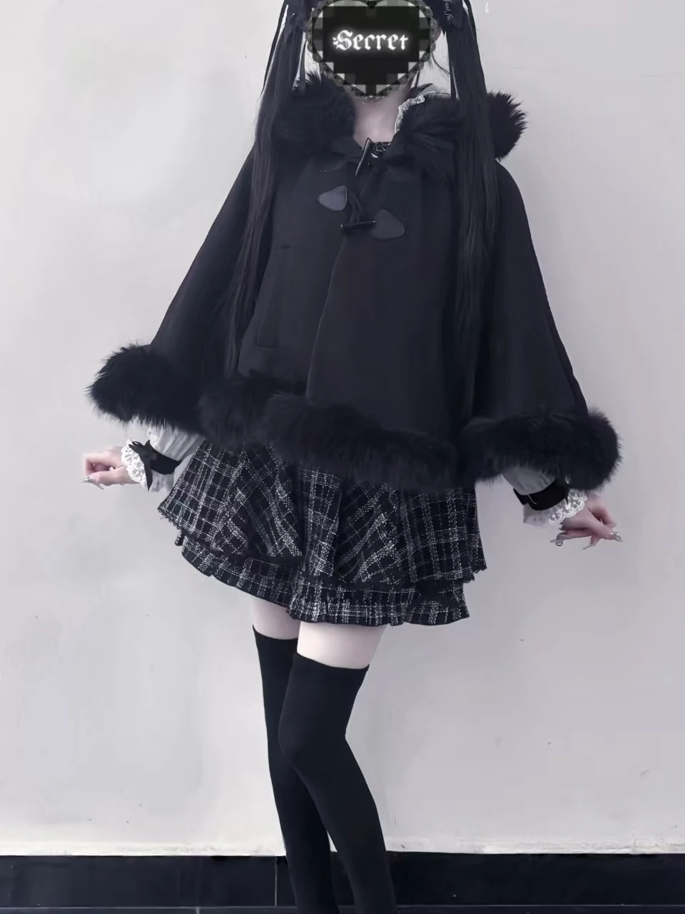 اليابانية الحلو Kawaii فتاة سميكة الدافئة تنوعا لوليتا معطف الرأس الأبيض مقنعين أفخم كيب عباءة للنساء الشتاء سترات قصيرة #6