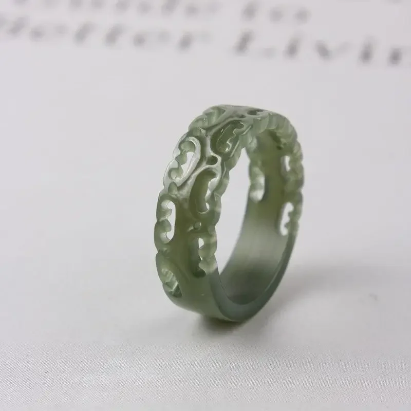 

Natural 100% real hetian green jade rings hollow out cloud pattern jewelry band ring jade stones for men jewellery mens rings