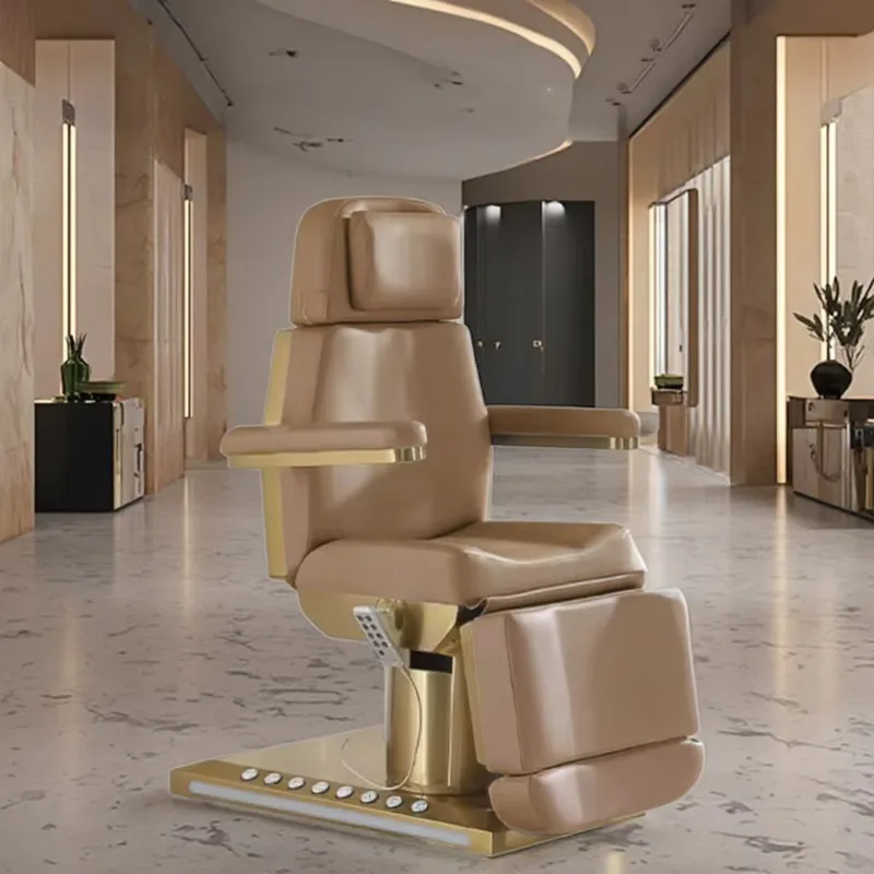 Beauty Salon Esthetician Furniture Gold Base Curve Facial Bed Electric Cosmetic Eyelash Bed Luxury Spa Massage Table Lash Bed