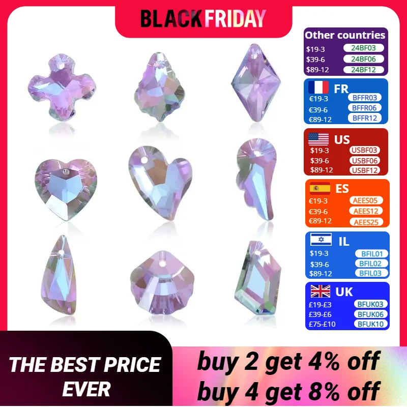 AB Color Crystal Pendant Beads Multi -shape Glass Charms Beads  Jewelry Gems Stones for Jewelry Making Supplies DIY Earrings