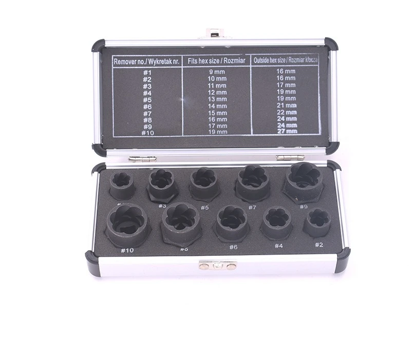 Nut Remover 10pc Set Hexagonal Sleeve Removal Tool Bolt Nut Broken Wire Remover