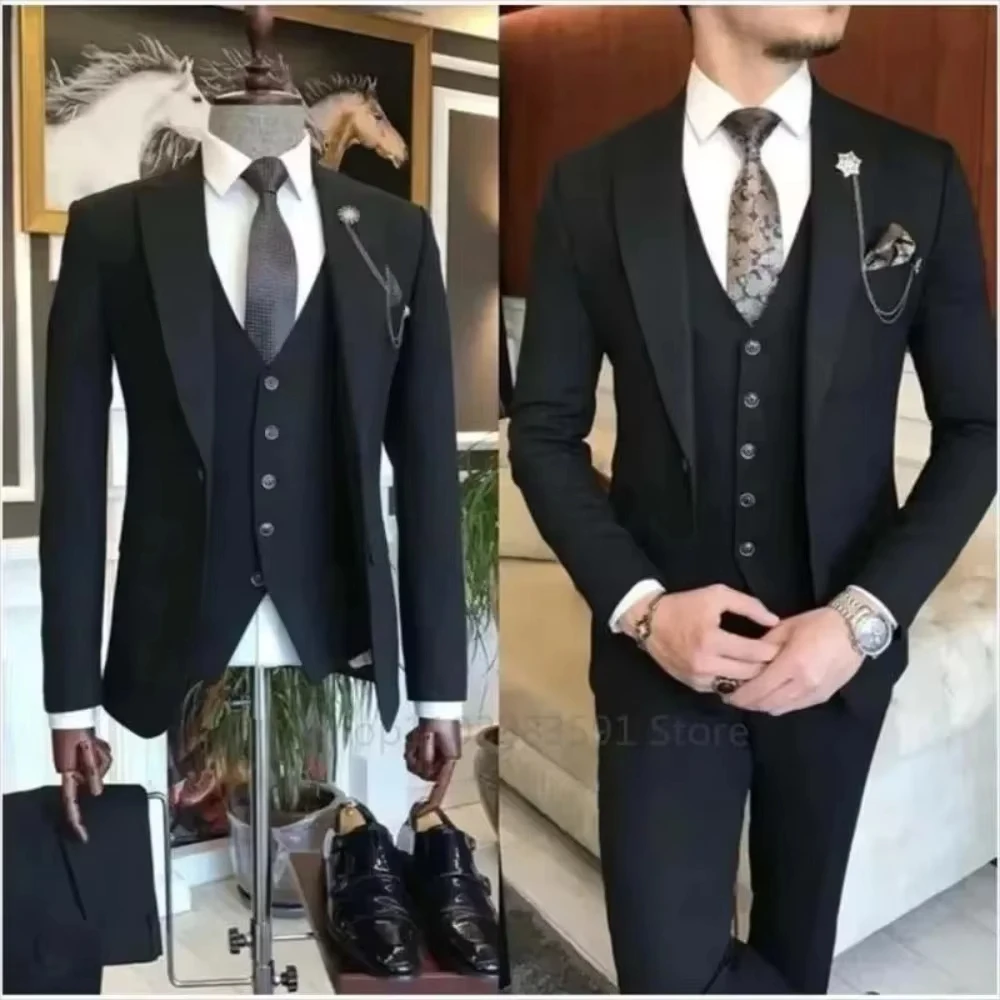 3PCS Blazer+Vest+Pant Jacket Sets Brown Men Suit Single Breasted Vest Tuxedos for Wedding Groomsmen Suits Men