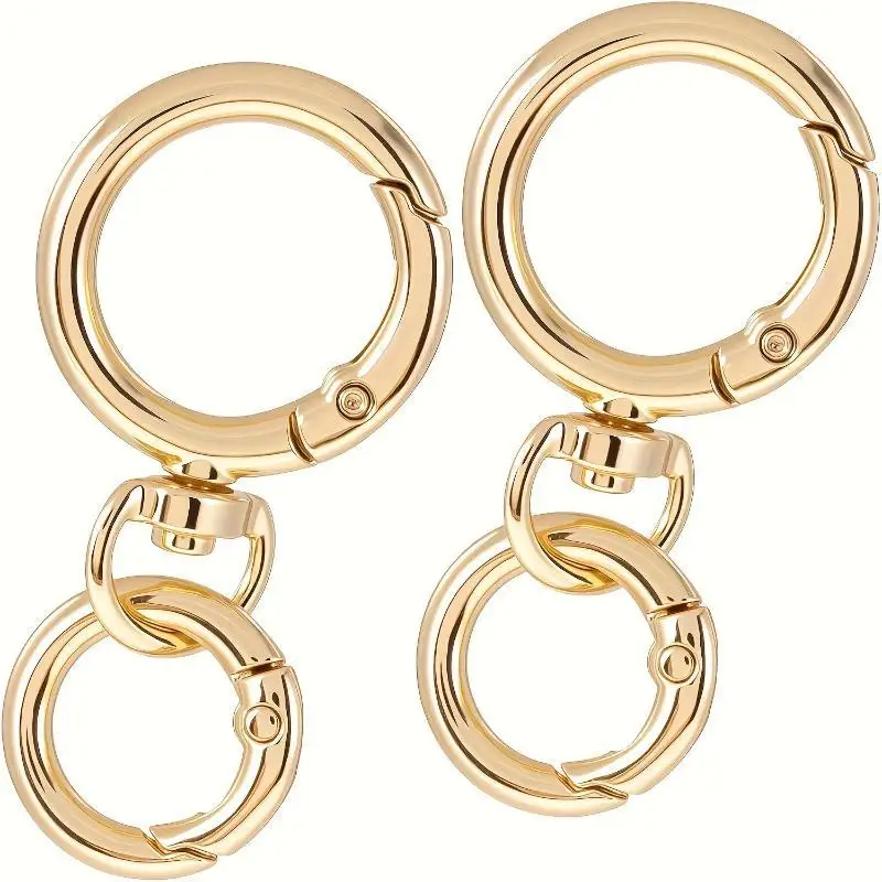 2 Sets Runde Federkarabiner O-Ringe Drehbarer Auslösehaken Metallverschlüsse Schlüsselanhänger für Handtaschen, Lanyards, DIY-Bastelarbeiten – Detail 3