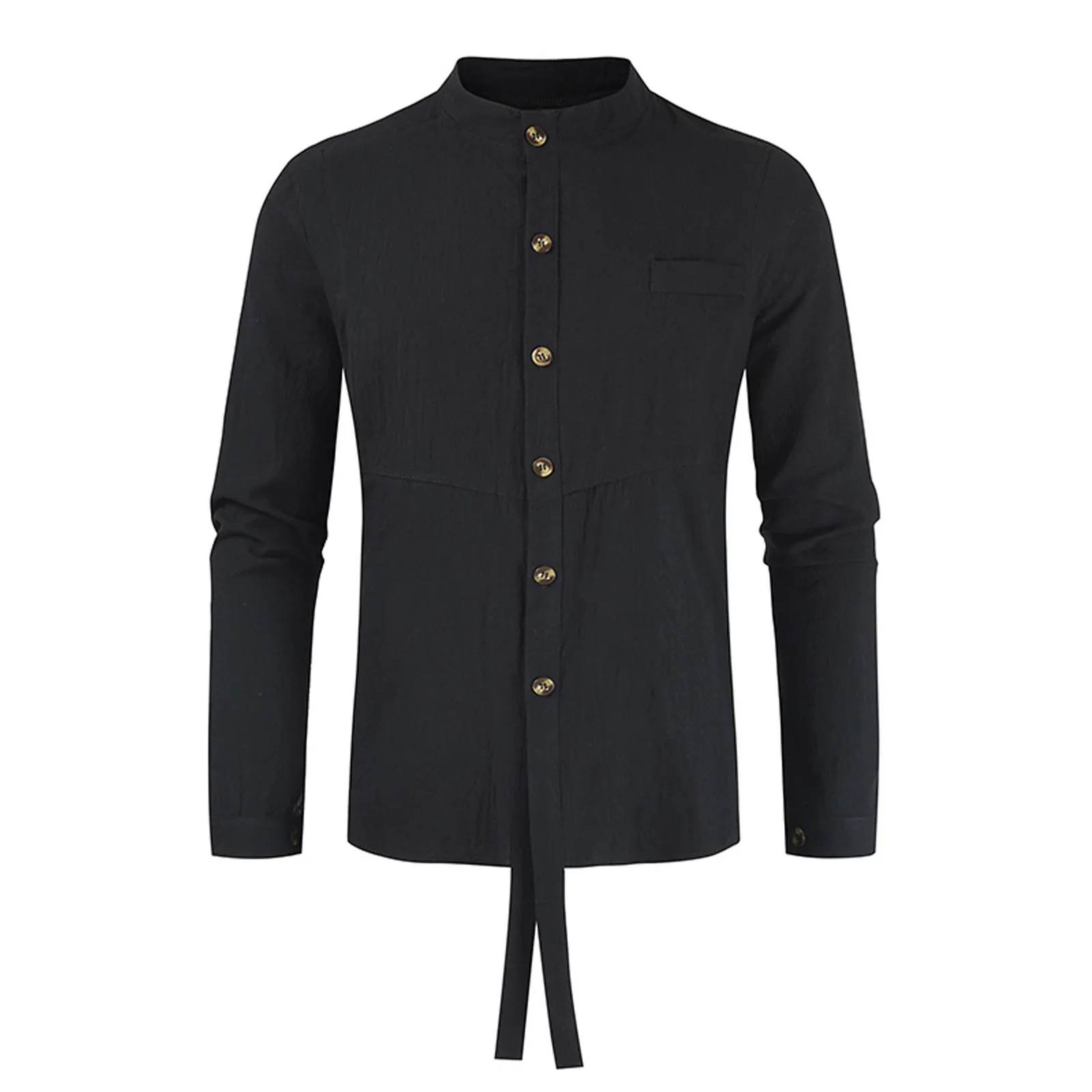 

Men's Casual Shirts Regular-Fit Solid Stand-Up Collar Blouses Long-Sleeved Button Blouses Harajuku Single Breasted Male Tops