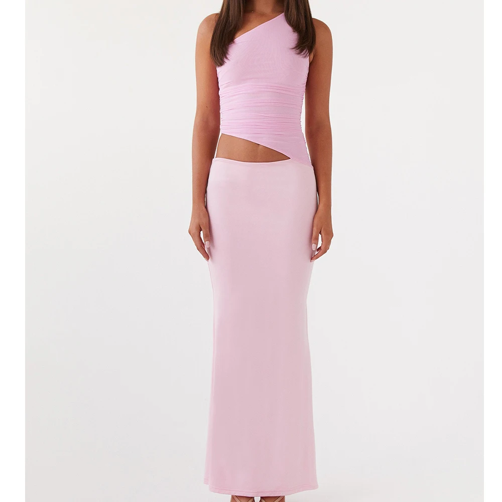 Vestido largo y2k vintage con un solo hombro para mujer, sin mangas, sin espalda, con volantes, vestidos largos, sexy, bodycon, vestido de cóctel