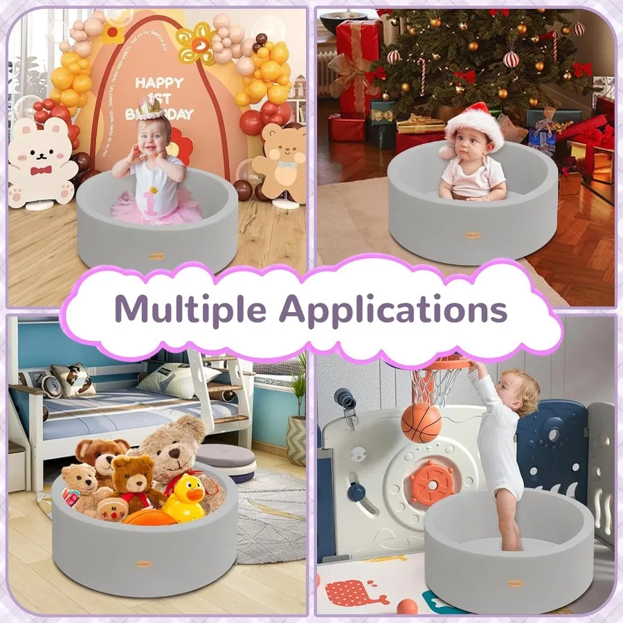 Poço de bola para bebês, 27.6 polegadas, macio, redondo, espuma de memória, bolas não incluídas, cercadinho interno e externo para bebês, crianças, ótimo presente f