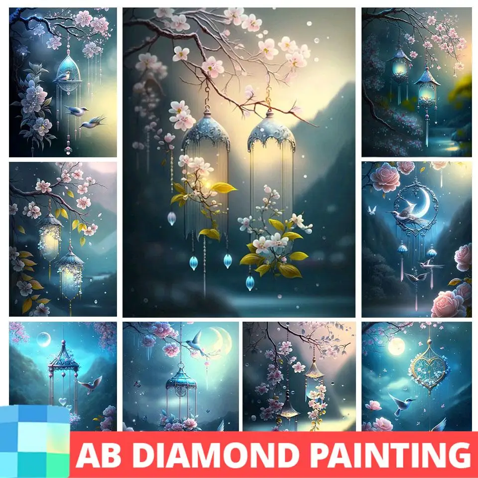 AB 5D DIY Diamond Painting Flowers Gothic Birds Wind Chimes Diamond Embroidery Mosaic Round Square Rhinestone Cross Stitch