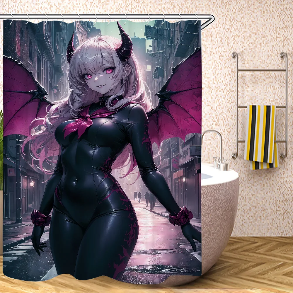 Devil Angel Bathroom Shower Curtain Waterproof Curtains for Bedrooms Bath Folding Partition Accessories Fabric Things the Set