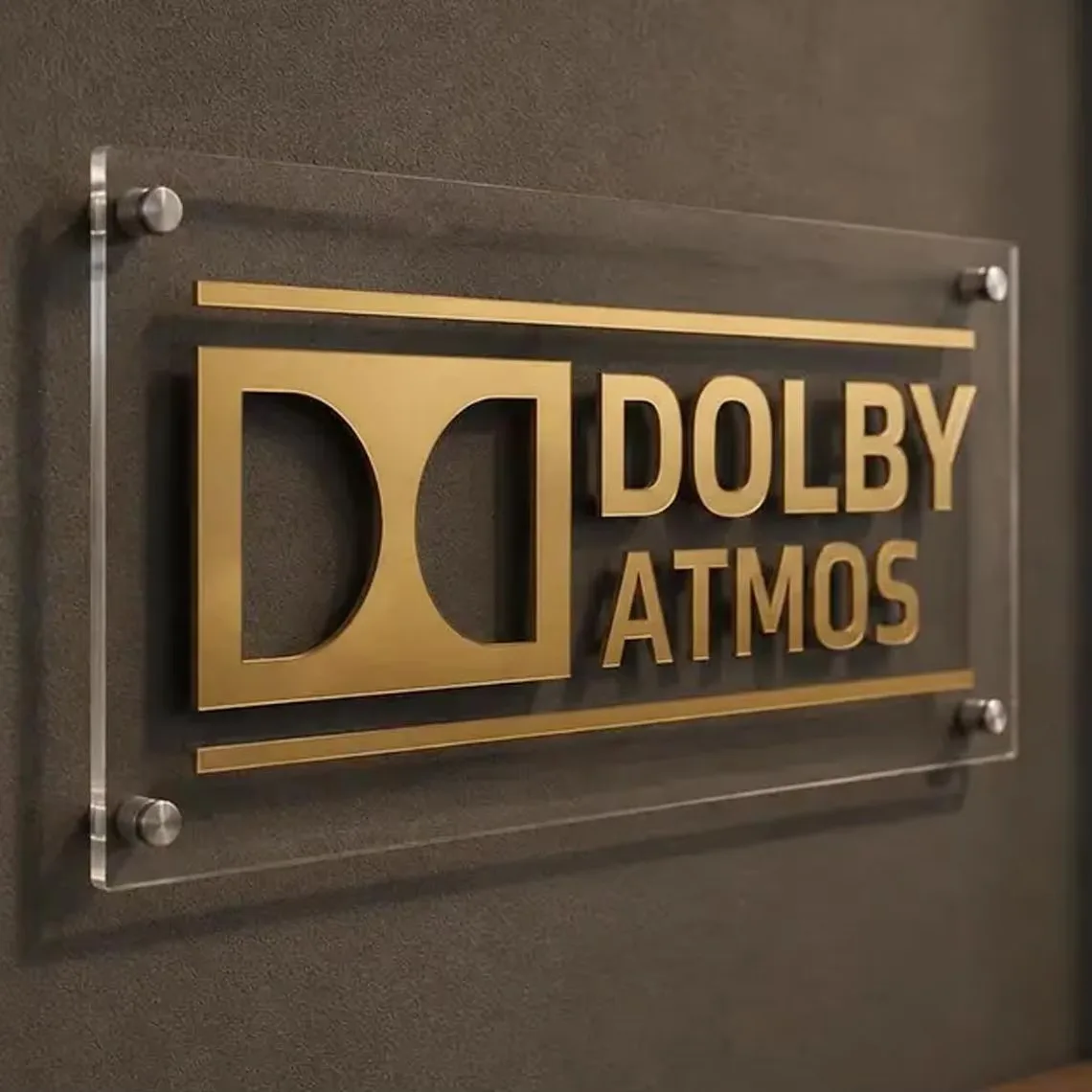 Gold Mirror 3D Home Cinema Signs | 4K Ultra HD, Dolby Atmos, DTS:X, THX, KRIX | Acrylic Home Theatre Wandschild Heimkino