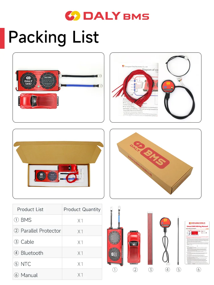 DALY Smart Lifepo4 BMS 3S 4S 8S 10S 12S 13S 16S 24S 12V 24V 36V 48V BMS With BT And 15A Parallel module For 18650 Battery Packs