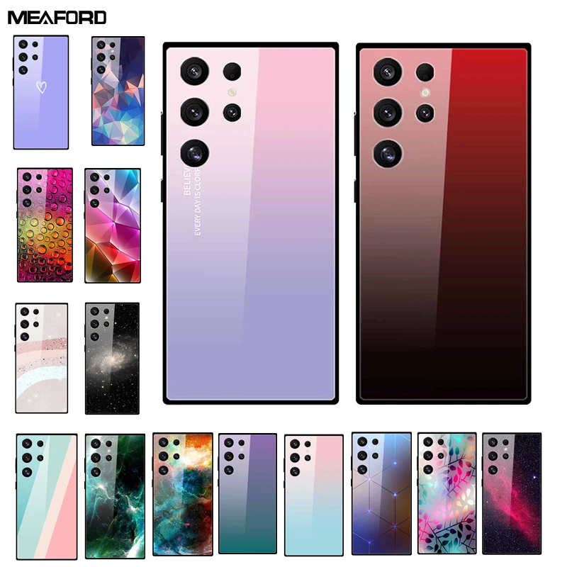 Für samsung s24 ultra fall s23 s22 s20 s21ultra luxus gehärtetes glas harte rückens chale für galaxy s24ultra 5g abdeckung weiche stoßstange