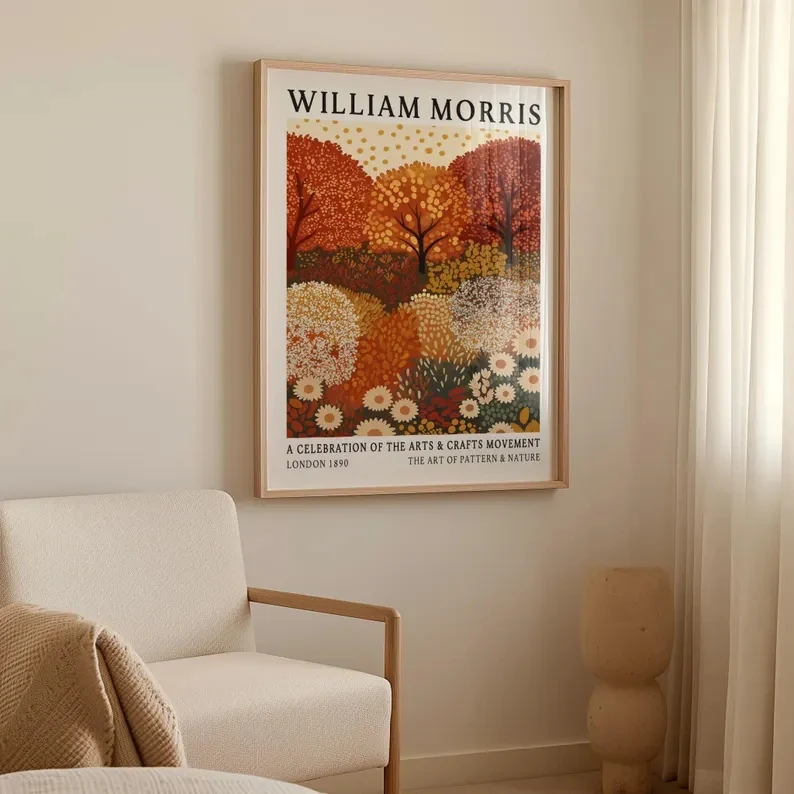 Modern,Nordic William Morris Autumn Forest Wall Art Print Canvas Painting Poster Picture For Living Room,Bedroom Home Decor