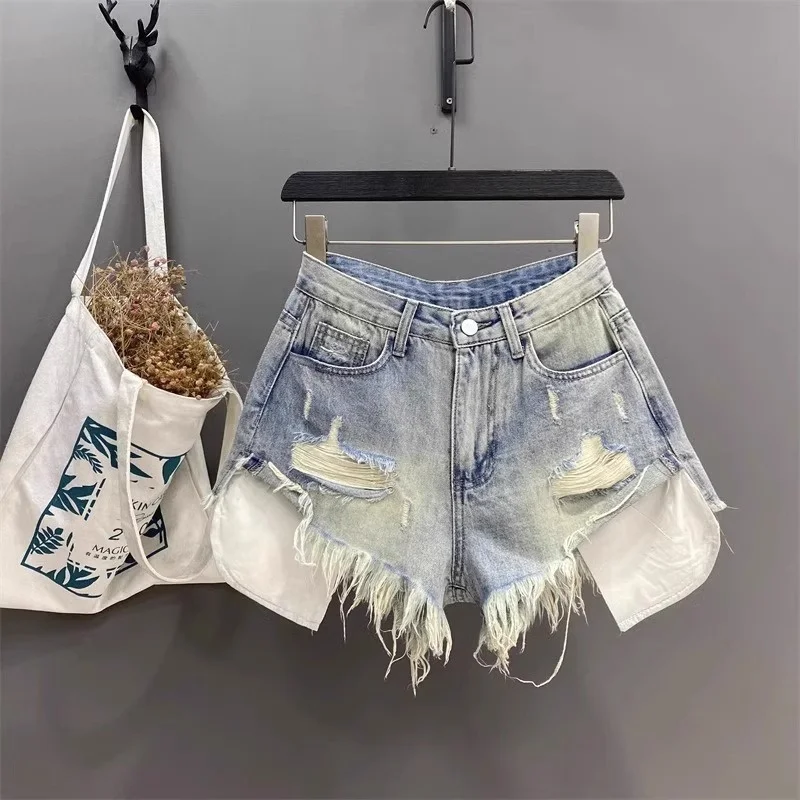 

Hot Girl Fashion With Exposed Pockets Hand-brushed And Brushed Edges Denim Ultra-Short Hot Pants, Niche A-line Shorts Jeans