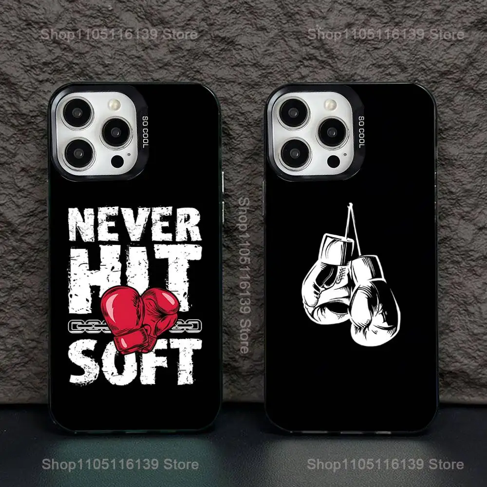 

Phone Case For iPhone 16,15,14,13,12,11,Pro,XS,Max,Plus,Mini,SE Boxing Gloves Sport Black Candy Matte Shockproof Cover