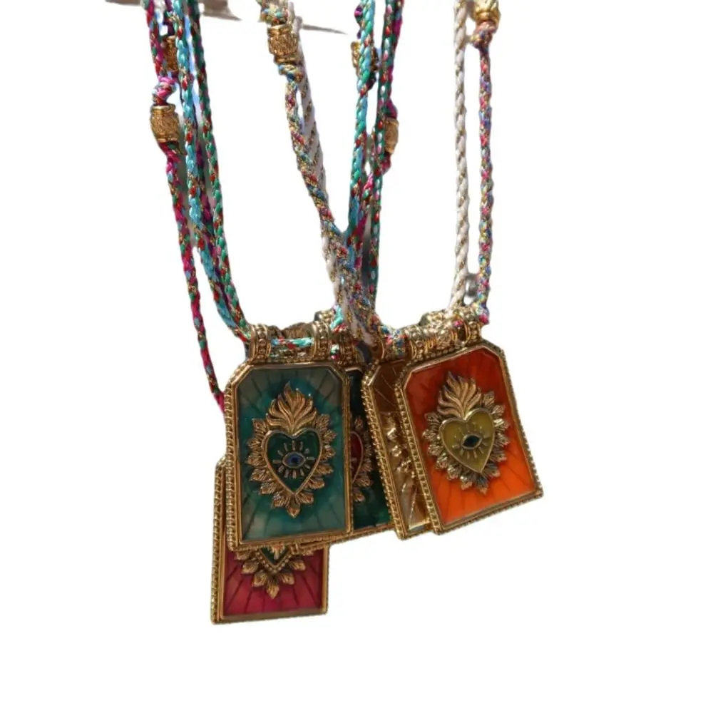 Fashion Gothic Card Heart Pendant Necklace Generous Y2k Charm Square Necklace Personalized Bohemian Style Collarbone Chain Men