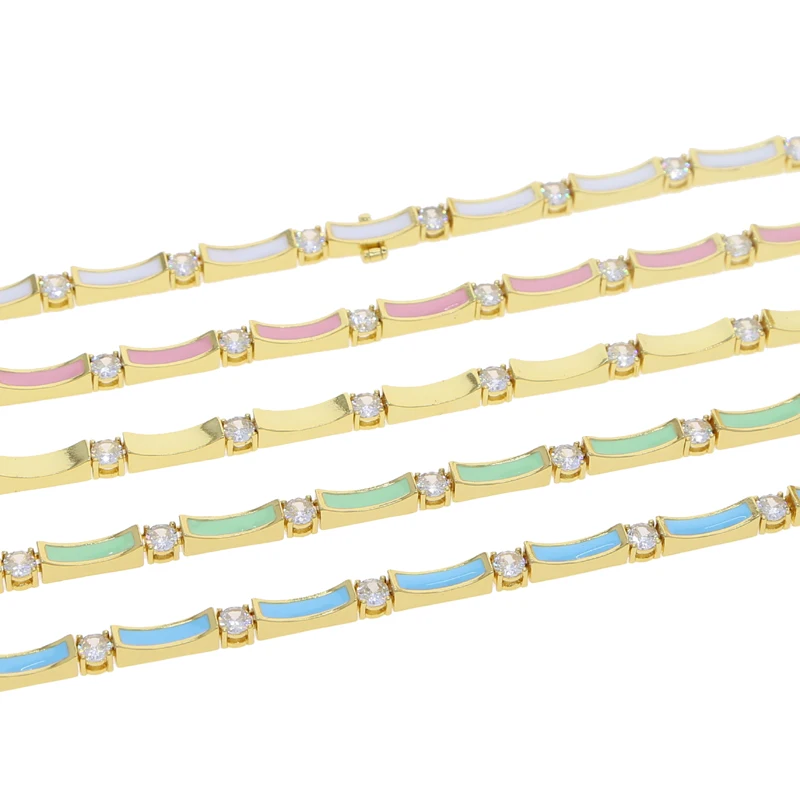 5 Color Pastel Enamel Colorful Fashion Women Jewelry Gold Color Bamboo Shaped Charm Prong Set Round CZ Sparking Choker Necklace