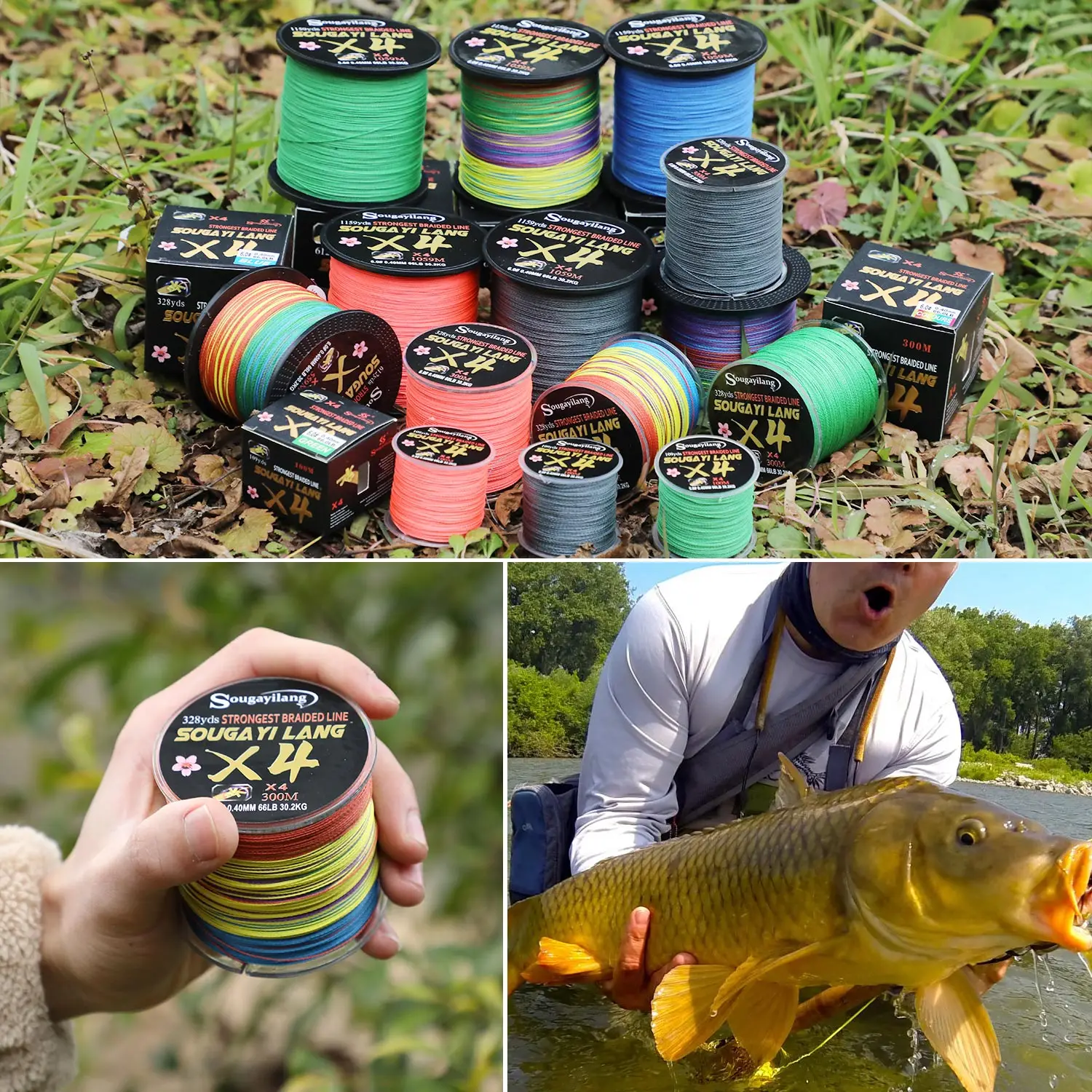 Sougayilang 4 Strands PE Fishing Line Braided Super Strong for Lake and Sea 159M 300M 559M 1059M 100% Multifilament Woven Wire