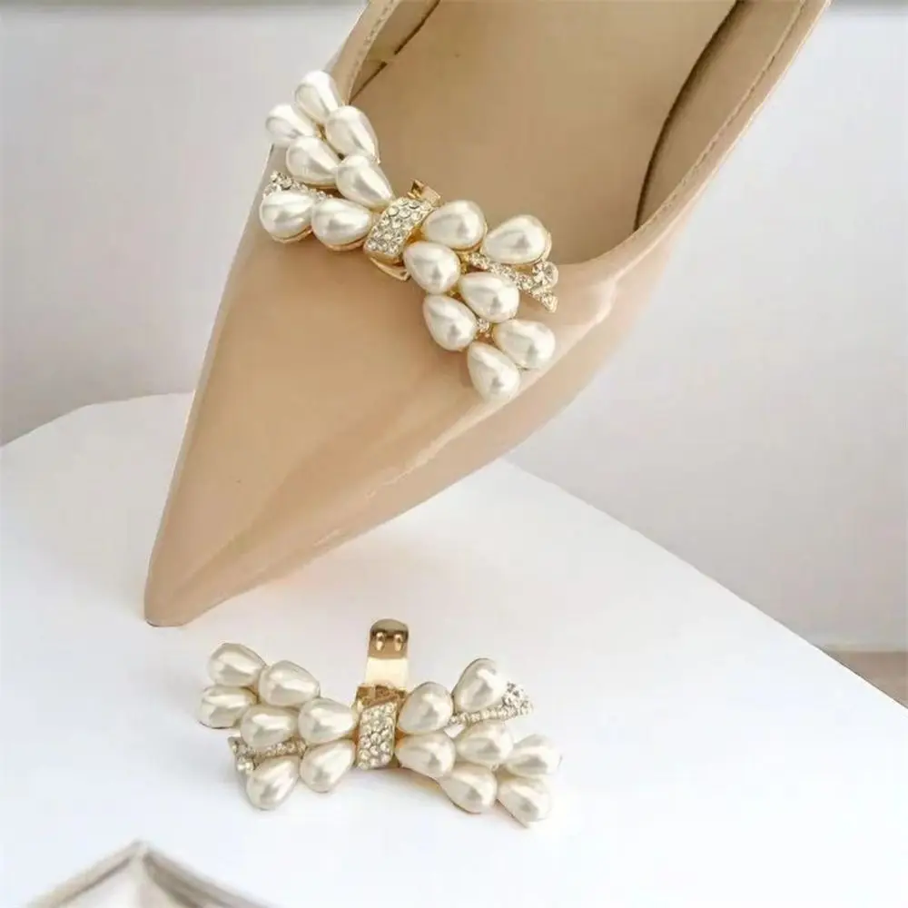 Shiny Pearl Shoe Clips Rhinestones Removable Bride Shoes Decoration Crystal Charm Buckle for Wedding