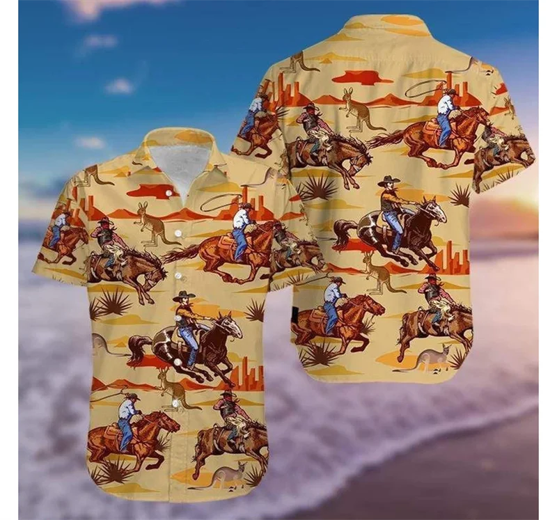 Camisas masculinas estampadas em 3D, engraçado caveira oeste Cowboy, roupas tropicais de verão, roupas de verão, blusa vintage