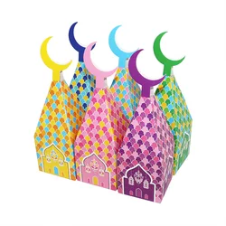 6pcs Eid Decoration Castle Candy Gift Box Ramadan Kareem Packaging Boxes Bag Moon Lantern Cookie Box 2024 Ramadan Mubarak Decor