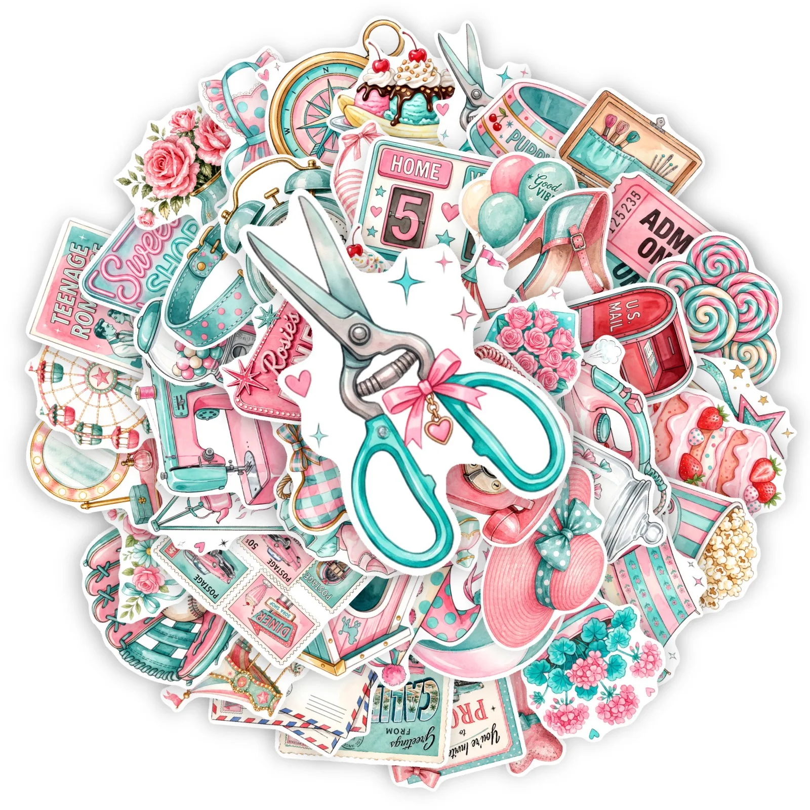 50 PCS Ins Style Pink Youth Culture Theme Graffiti Stickers Decorate Luggage Helmet Skateboard Scrapbook Vinyl Decals