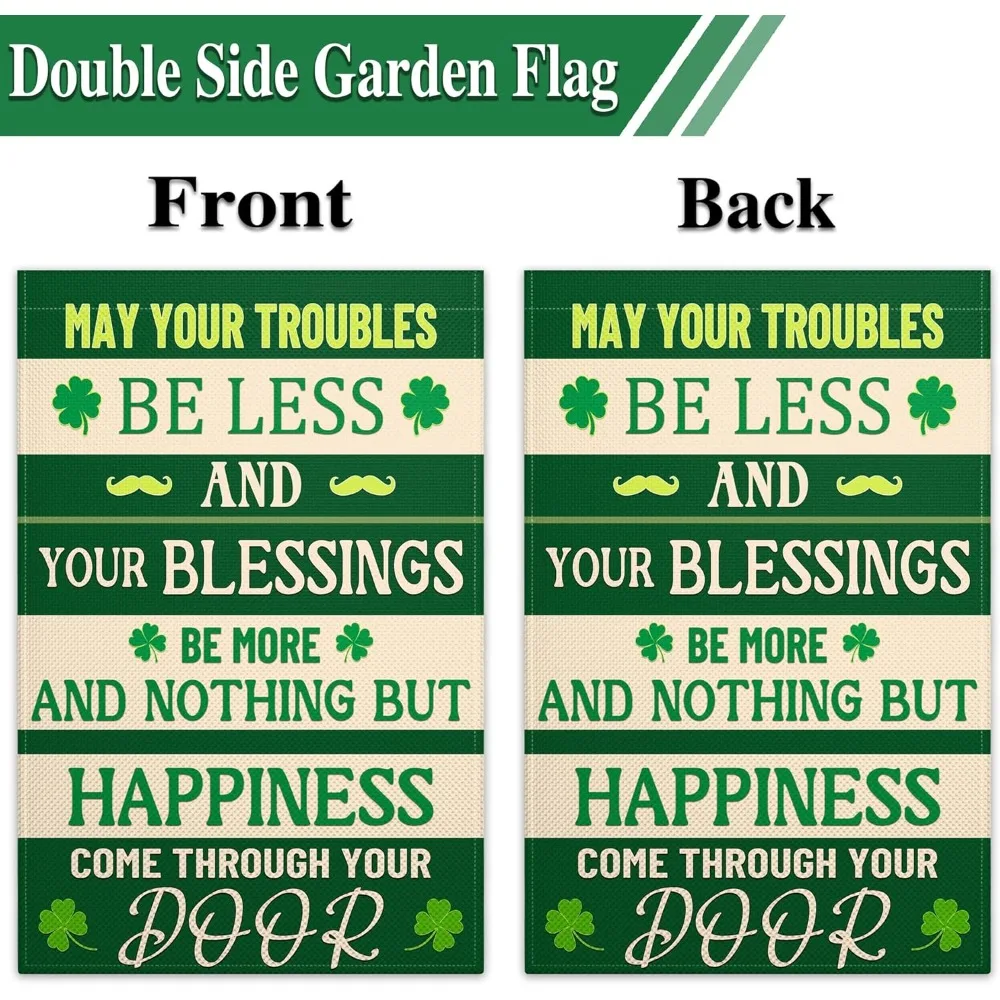 أعلام حديقة عيد القديس باتريك للخارج مقاس 12 × 18 بوصة مزدوجة الجوانب علم الحديقة الأيرلندية نعمة 3 طبقات علم حديقة شامروك الأخضر لـ