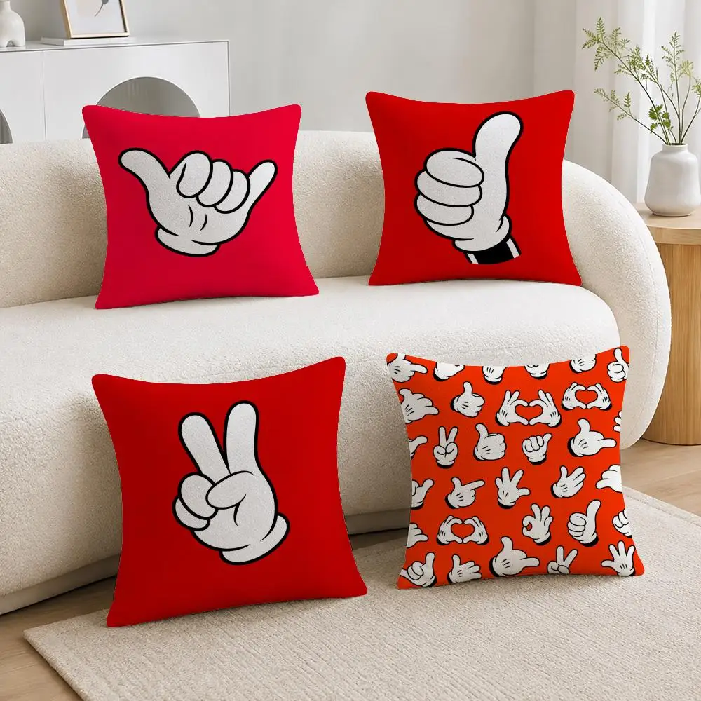 Art Red Finger Gesture Cushion Cover Soft Short Plush Throw Pillowcase Sofa Bedroom Home Decor Holiday Gift