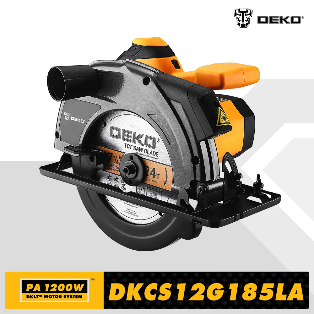 DEKO DKCS series electric circular saw 185mm multifunctional cutting machine with auxiliary handle 1200W household electric tool