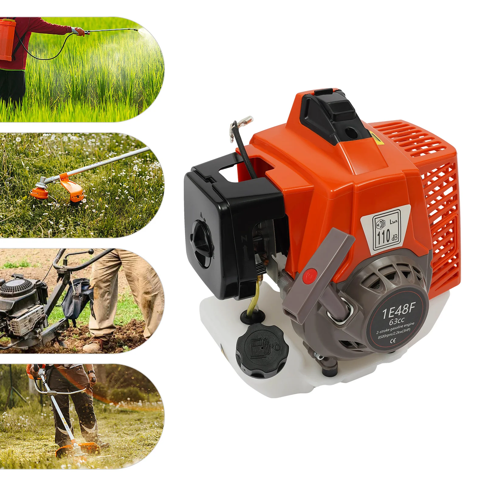 63CC 2-Stroke Gasoline Engine for Residential or Commercial Lawn and Garden Equipment Weed Whackers Agricultural Equipment