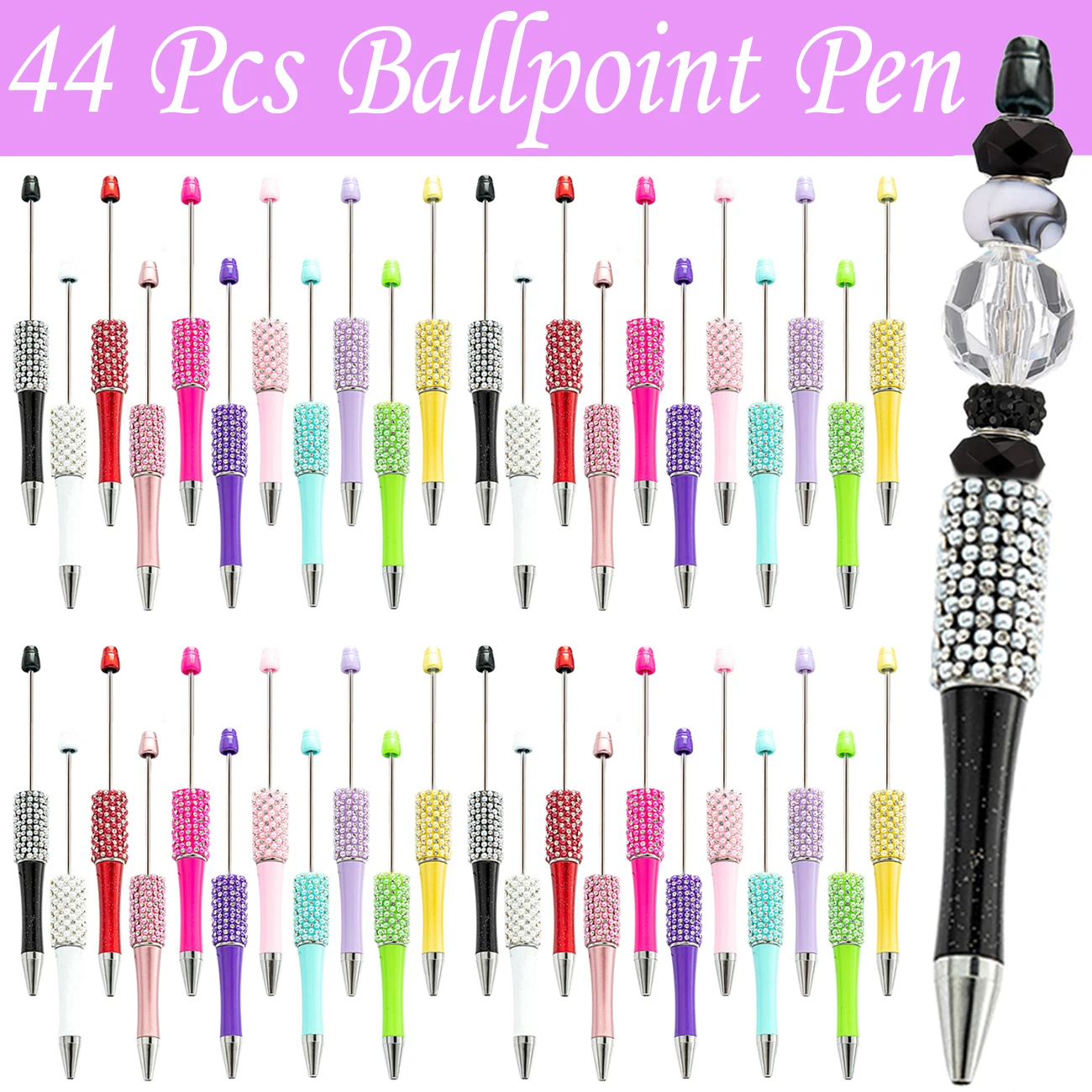 

44pcs DIY Diamond Bead Ballpoint Pen Handmade Sticking Beaded Pens Creative Colorful Rhinestone Pens School Office Supplies