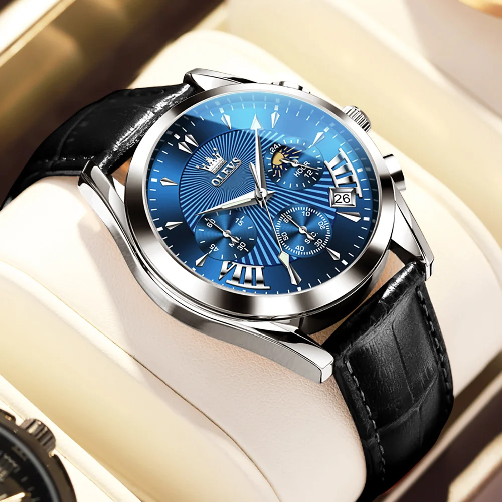 

Лучший бренд, роскошные классические мужские часы, кварцевые мужские наручные часы с датой, модные кожаные синие водонепроницаемые мужские часы, новые