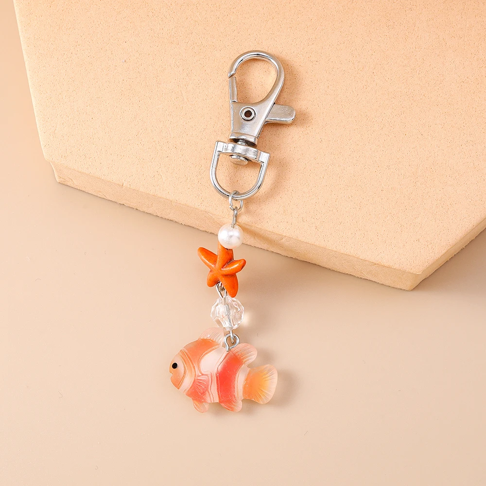 Aihua Schöne Perle Seestern Kleine Fische Schlüsselbund Für Sommer Strand Kinder Mädchen Nette Handtasche Anhänger Schlüssel Ringe Schmuck Geschenke – Detail 5