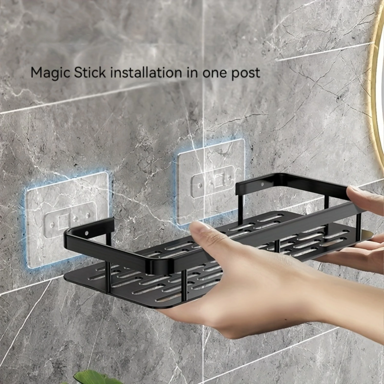 أرفف حمام بلاستيكية، سهلة التركيب بدون حفر، علبة دش مربعة متينة، تحمل فائق يصل إلى 2.5 كجم/5.51 رطل، وات #5