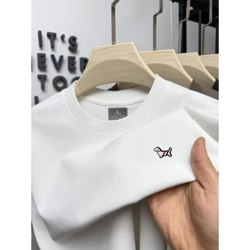 2026 Summer Men's New Round-neck T-shirt High-end Brand Dog-tooth Pattern Print Comfortable Business Leisure Short-sleeve