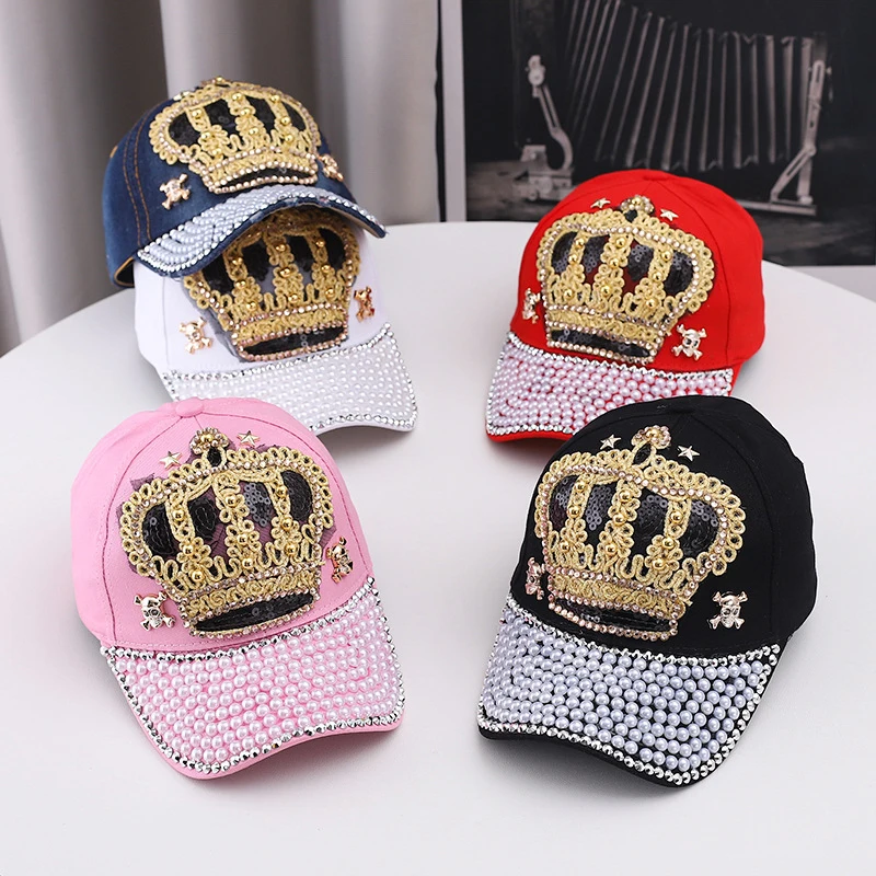 Creative Rivet Pearl Inlaid Baseball Cap Men Women Denim Duck Tongue Hat Fashion Trendy Outdoor Casual Caps Foreign Trade Supply