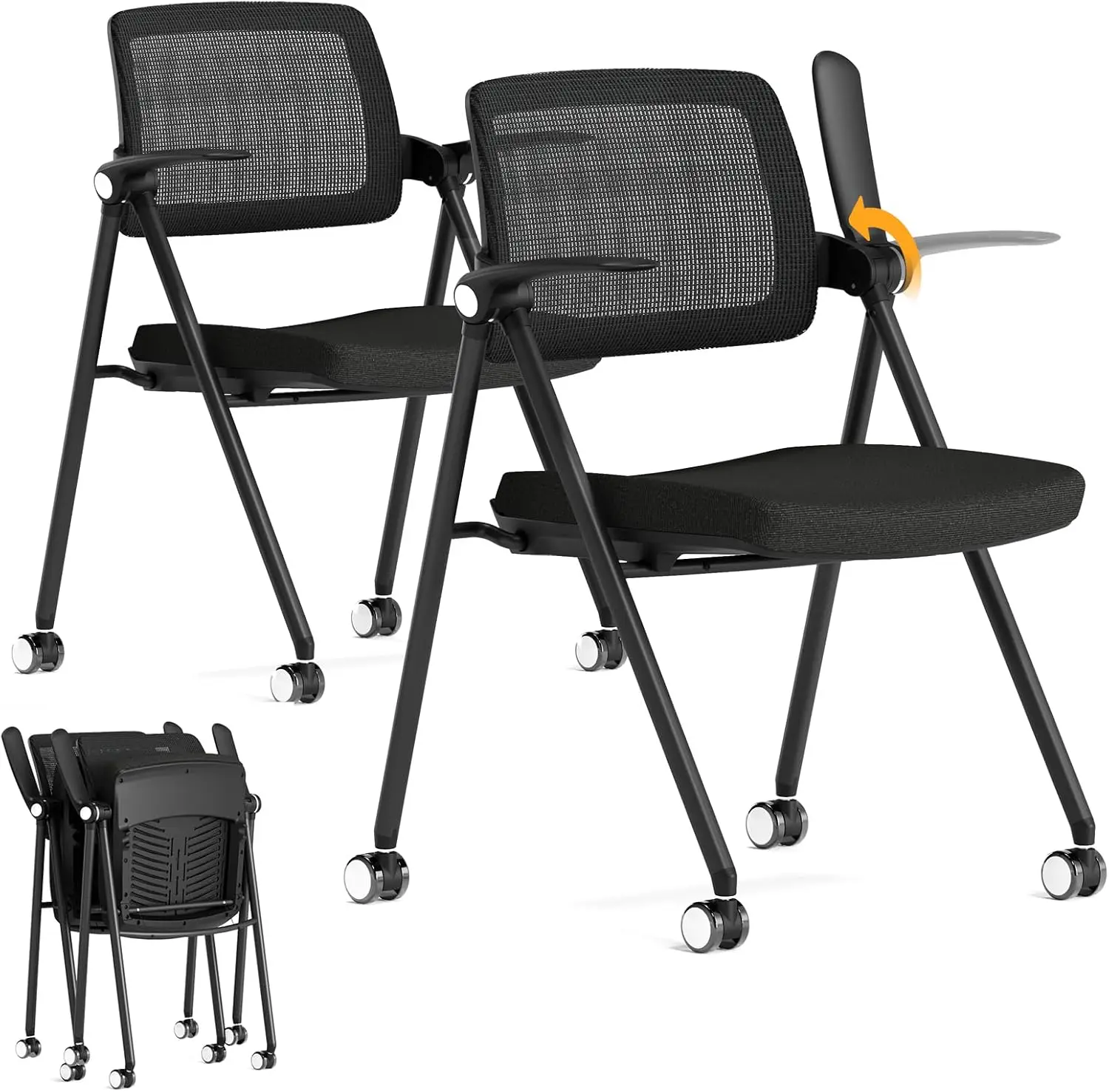 

Stackable & Foldable Office Chair Set Of 2, Folding Desk Chair With Flip-Up Armrest, Breathable Mesh, Thi Seat Cushion &