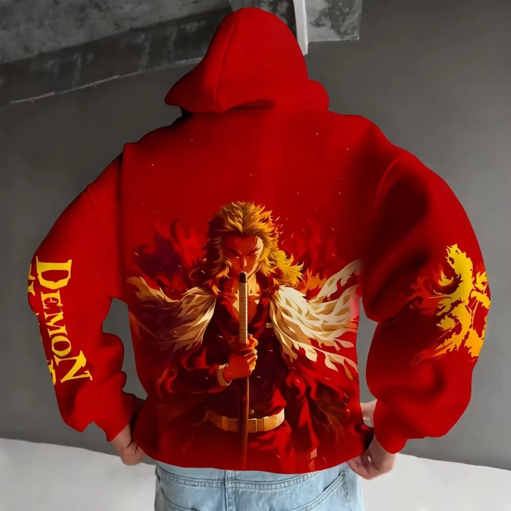 2026 New Hot Autumn_winter Demon Slayer_ Kimetsu no Yaiba Men Hoodie Rengoku Kyoujurou Spring Autumn Boy Parent-child Outfit