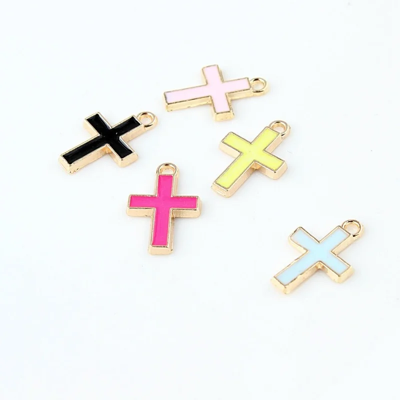 20pcs/lot Fashion Crosses Shape Lover Oil Drop Charms Alloy Pendant Fit For Bracelet Earring DIY Fashion Jewelry Accessories