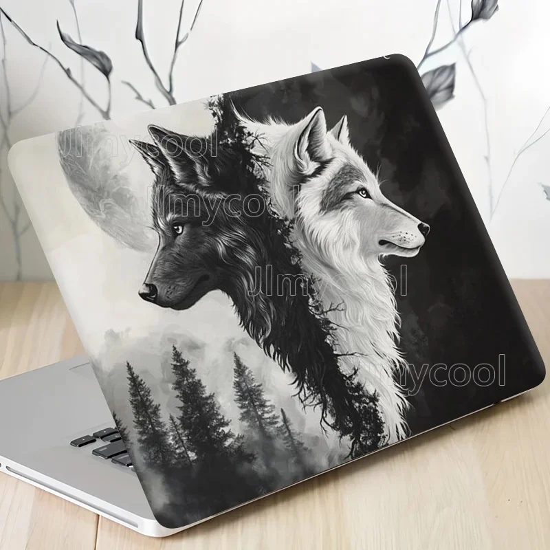 3 Durable Vinyl Laptop Stickers - Wolf Pattern with Full Moon Pine Art Scratch Protection Sticker for MacBook PC Chromebook