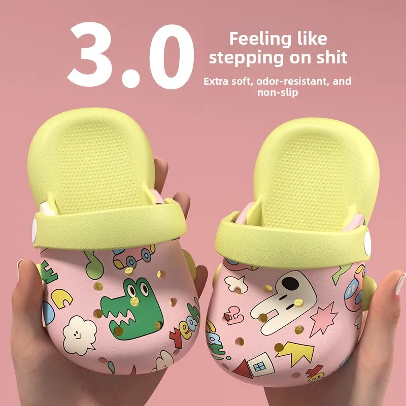 2026 New Summer Kids Slippers Cute Boy Girl Hole Solid-Color Soft Sole Beach Slippers Flat Children's Garden Shoes Toddler