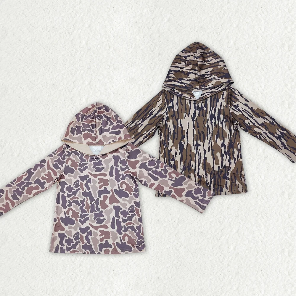 남아용 카모 후드 긴팔 티셔츠 상의, 사냥 웨스턴 부티크 의류, 어린이 의류, 형제 자매 아기, 도매
