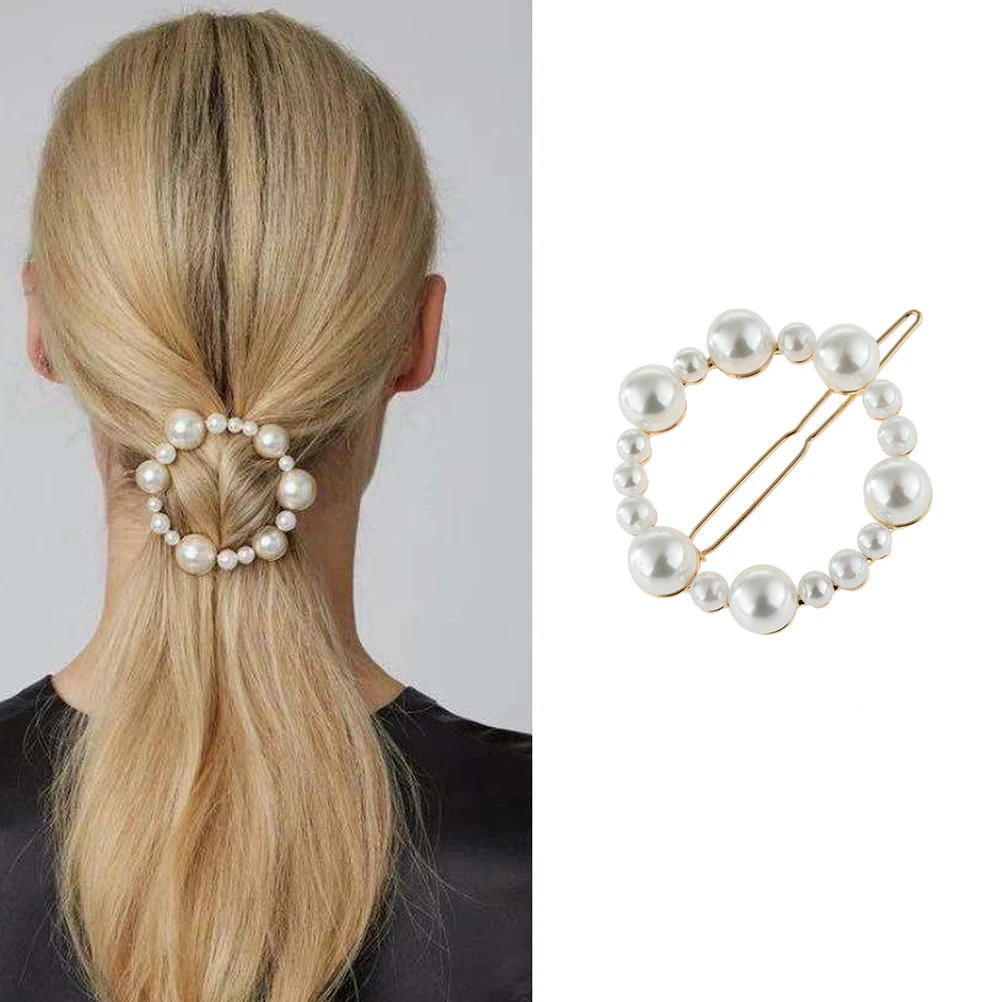 

4pcs Pearl Hair Clips Round Circle Barrette for Women Girls Wedding Party Daily Wear Elegant Hair Accessories