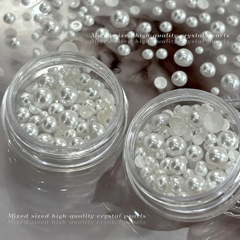 1jar platte achterkant parel luxe nagel sieraden decoraties halfronde parel nagelfiguren charme verschillende grootte ronde kralen manicure