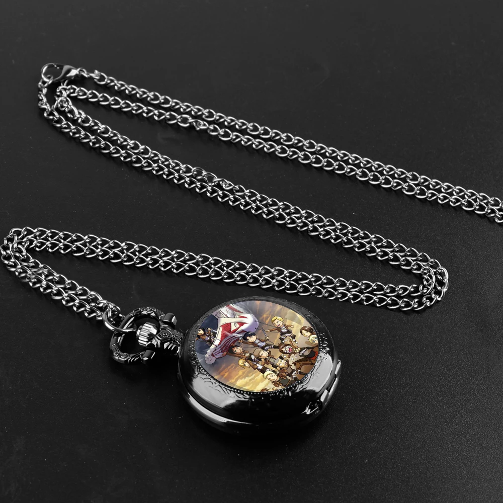 Jam tangan saku Quartz Attack on Titan dengan rantai kalung jam tangan liontin Quartz Antik rantai jam Pria Wanita