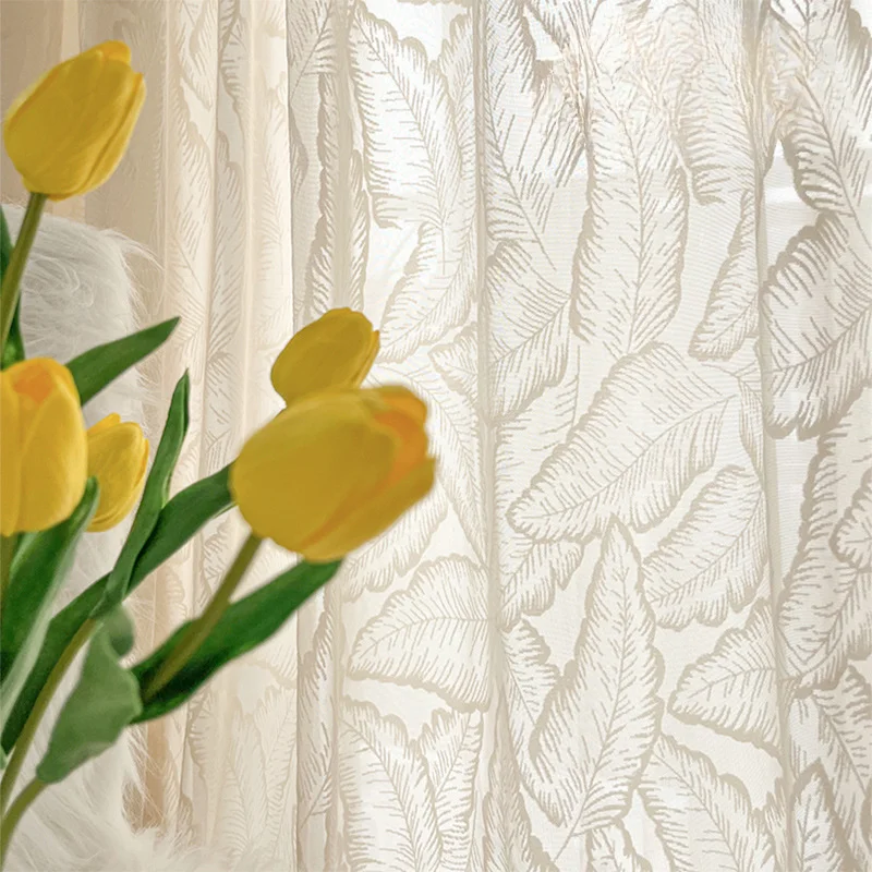 

1PCNew Style American French Three Dimensional Screen Curtain Balcony Light Transmitting But Non Transparent Mesh Big Leaf Cream