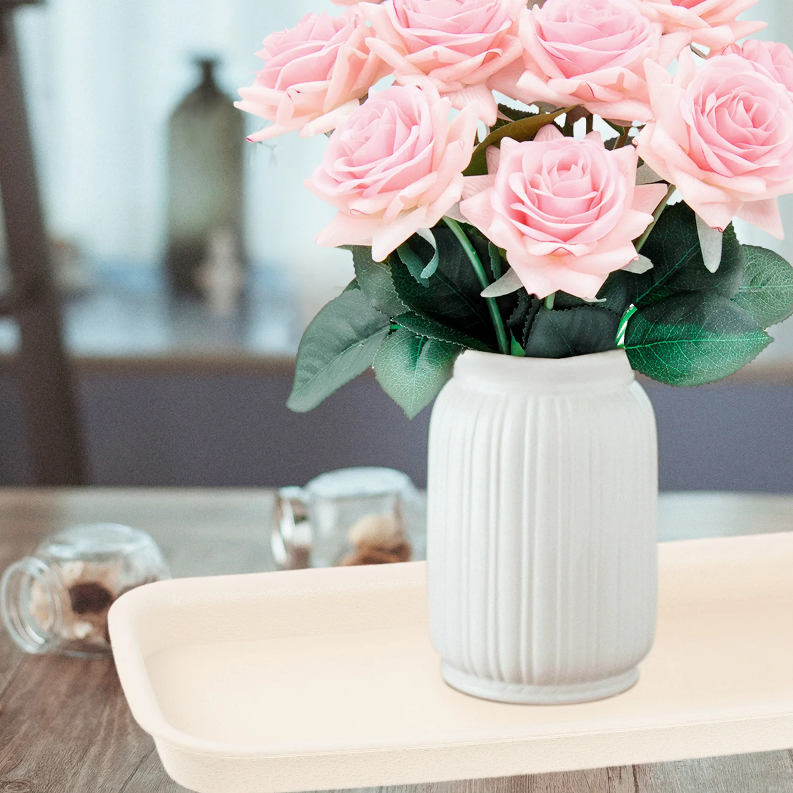 

6pcs Rectangular Water Trays for Plants 29.5x11cm Beige PP Material Prevent Leak Reusable Flower Pot Holders Gardening