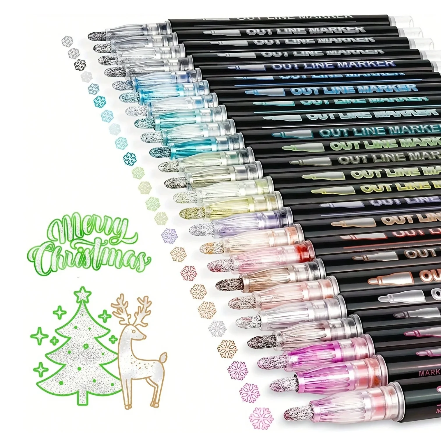Doppellinien-Outline Permanentmarker, 12/24 Farben Wellen-Glitter-Marker-Set, Selbstkonturierende Metallic-Markerstifte für Kunst