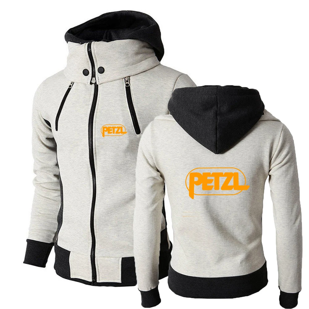 

2025 Solid Color Jacket Spring Autumn Man's Personality Stand-Up Collar Hoodies PETZL Life Wall Climbing Logo Print Zipper Coat