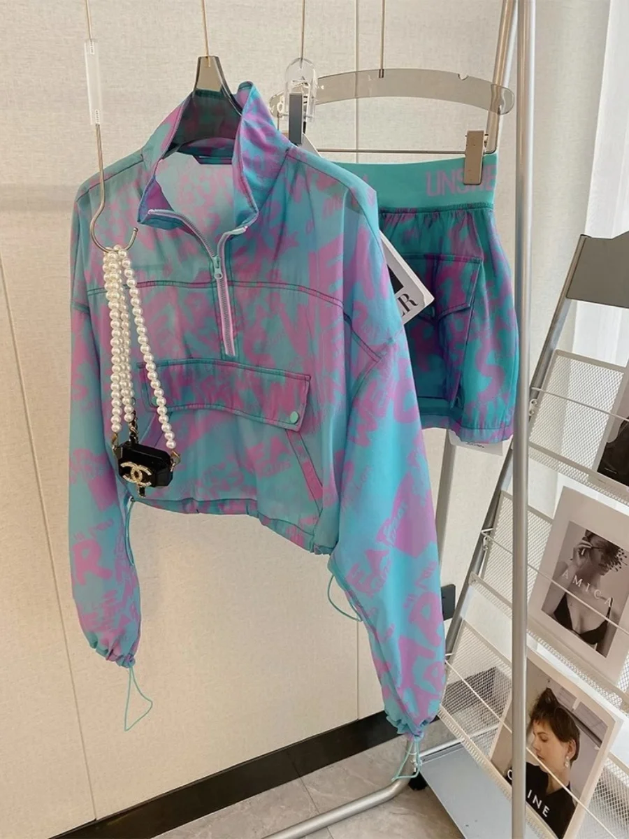 Conjunto de Moda de Verão em Duas Peças com Bloco de Cores Dopna, Slimming, Casual, Proteção Solar, Roupas Esportivas Femi...