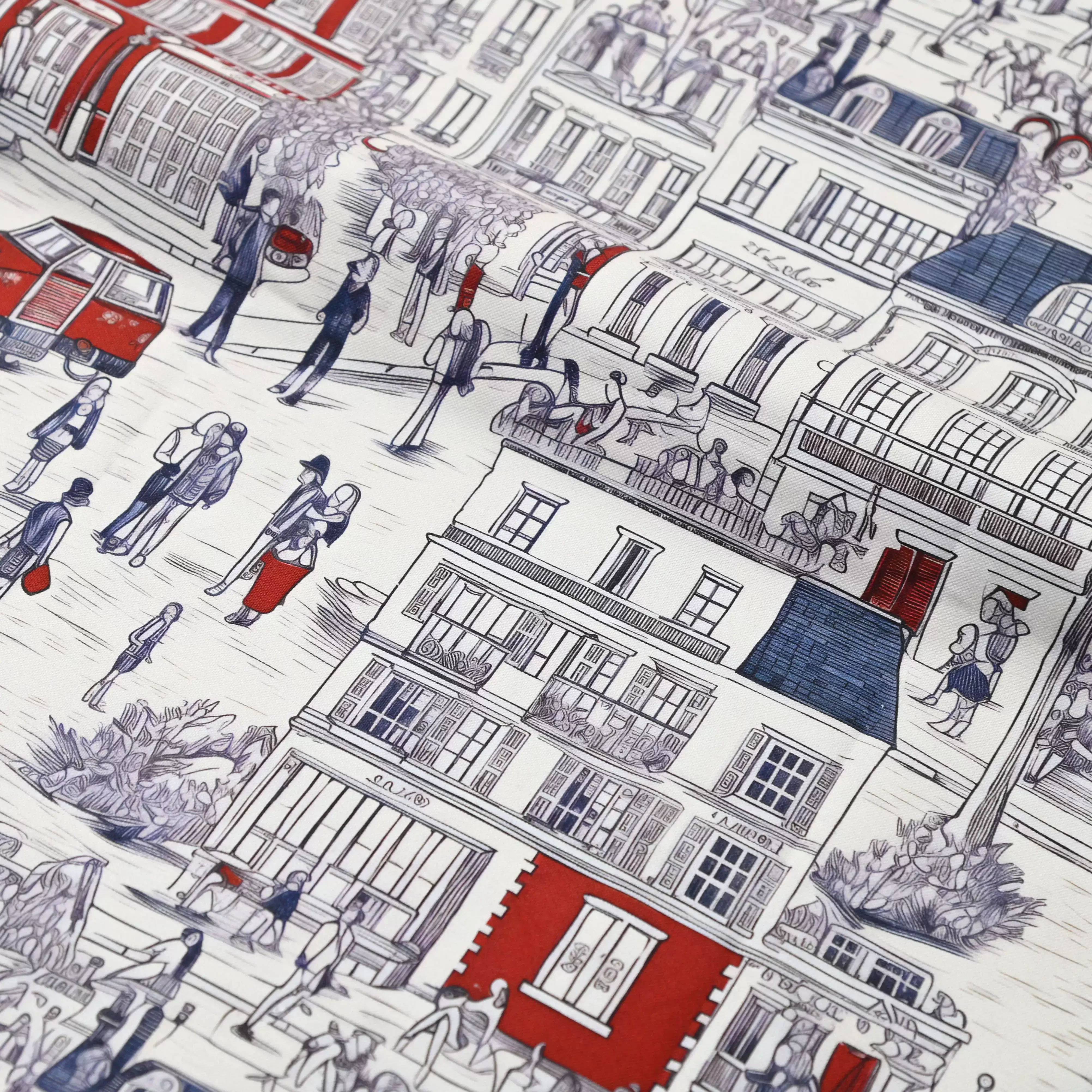 Vintage Oxford Cotton Fabric with Eiffel Tower & Stamp Pattern – 100% Cotton Print, DIY Craft Cloth for Bags, Purses & Accessori